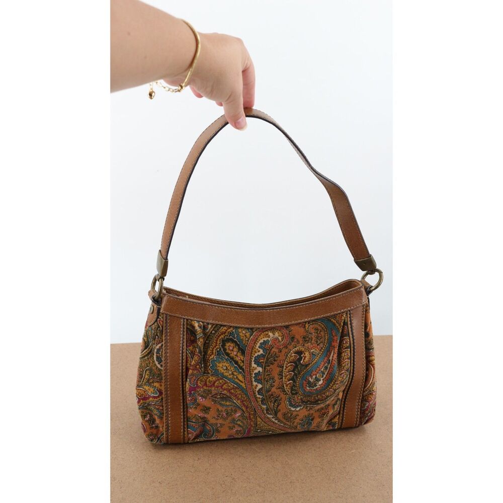 Liz Claiborne 90s Velvet Tapestry Small Shoulder Bag Zip Top Paisley Print